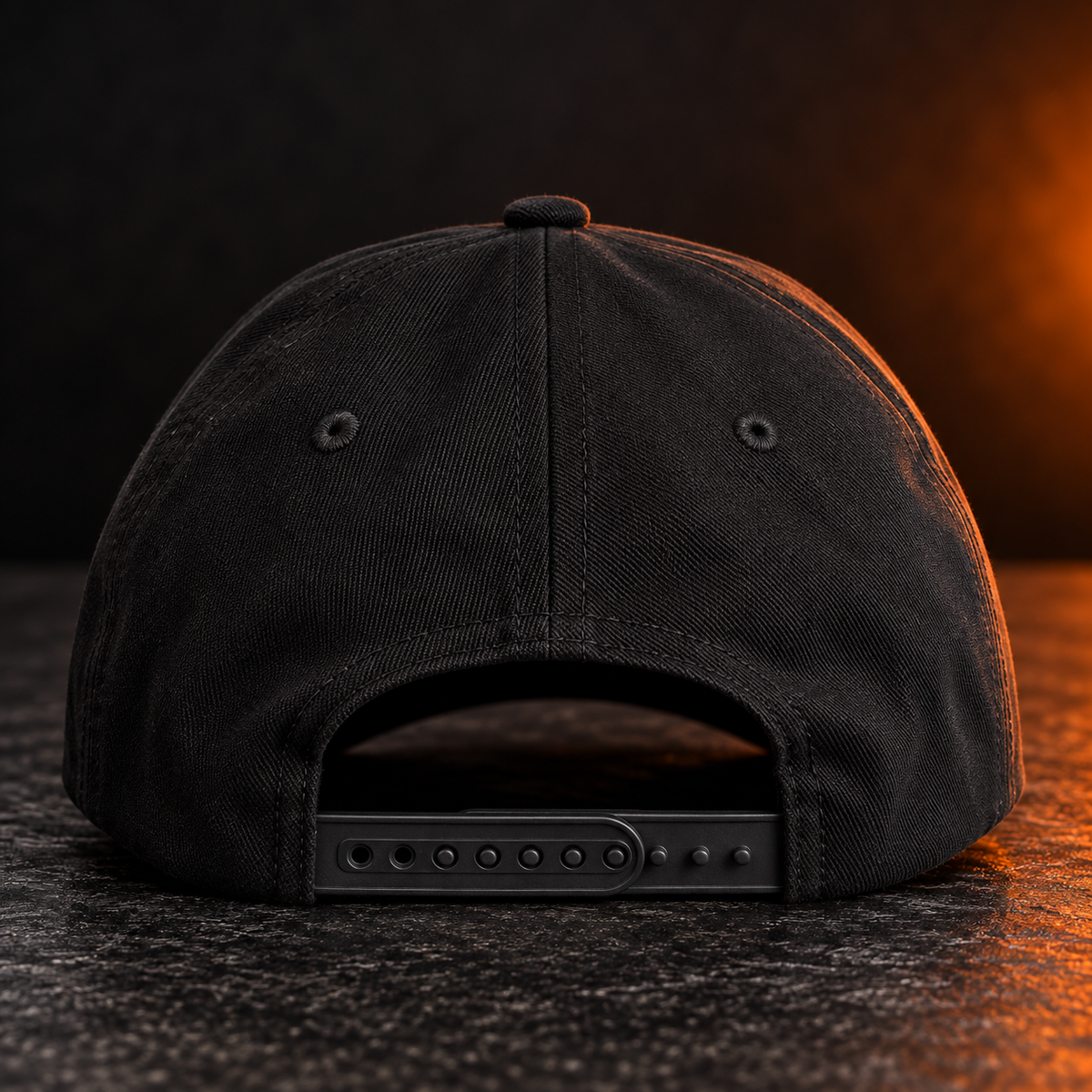 Carzan Canvas Hat in All Black, back view with snapback closure