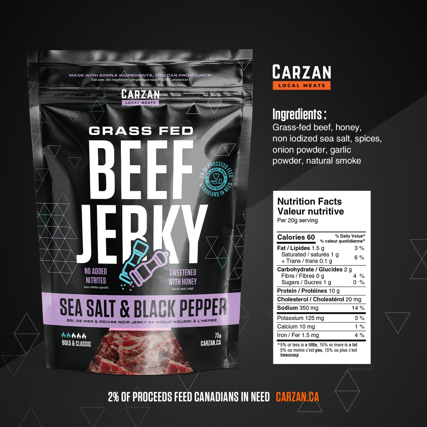 Illustrated NFT-style artwork representing Carzan Sea Salt Black Pepper beef jerky