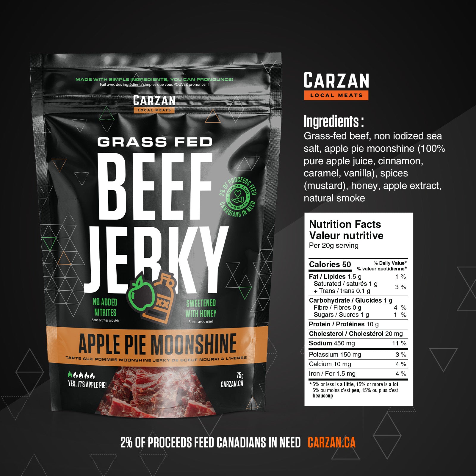 Illustrated NFT-style artwork representing Carzan Apple Pie Moonshine beef jerky