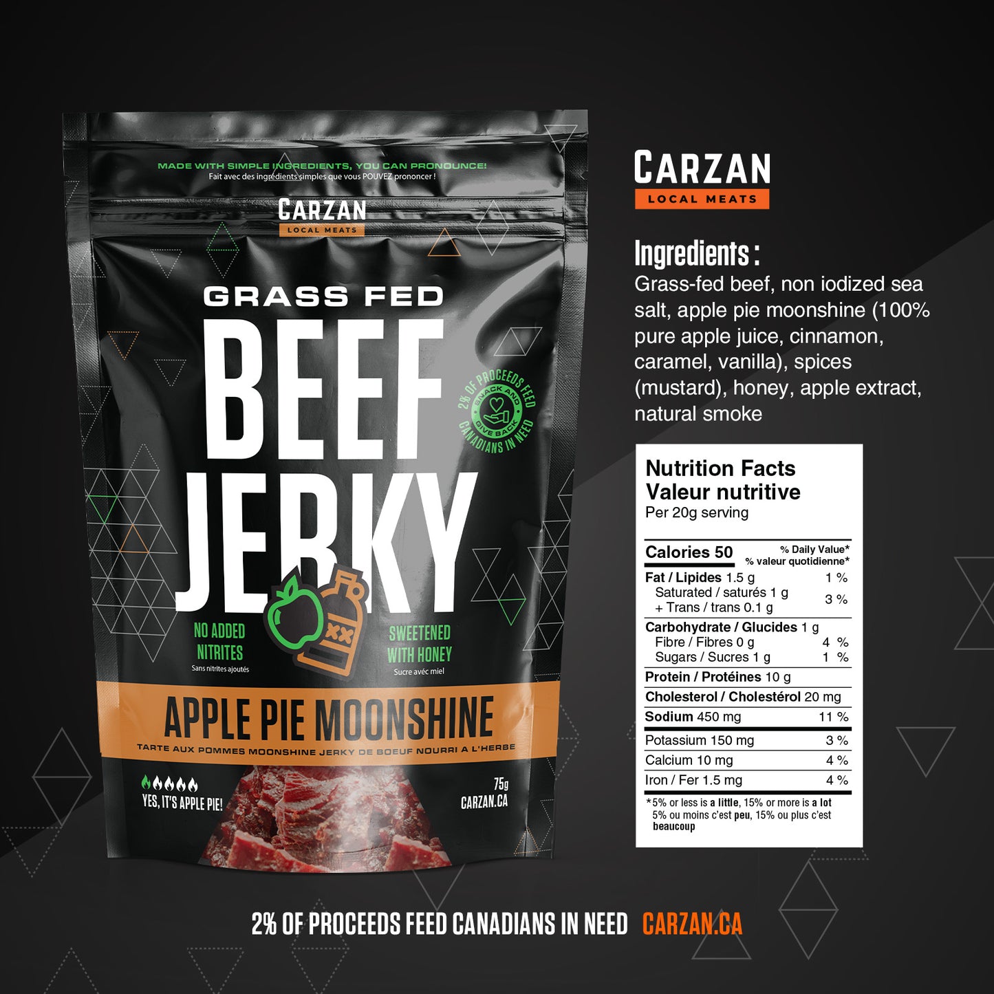 Illustrated NFT-style artwork representing Carzan Apple Pie Moonshine beef jerky