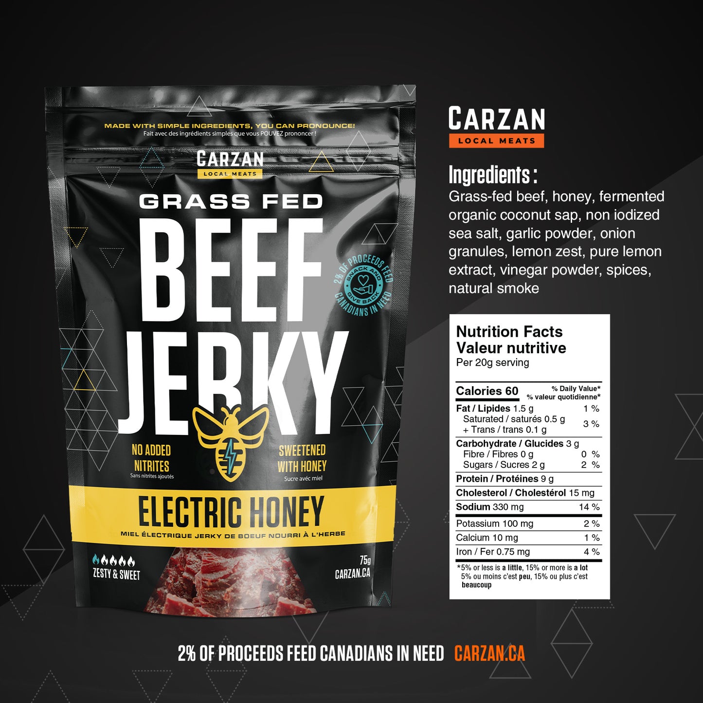 Illustrated NFT-style artwork representing Carzan Electric Honey beef jerky