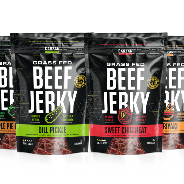 Mockup representation of Carzan Four the Trail Jerky Pack
