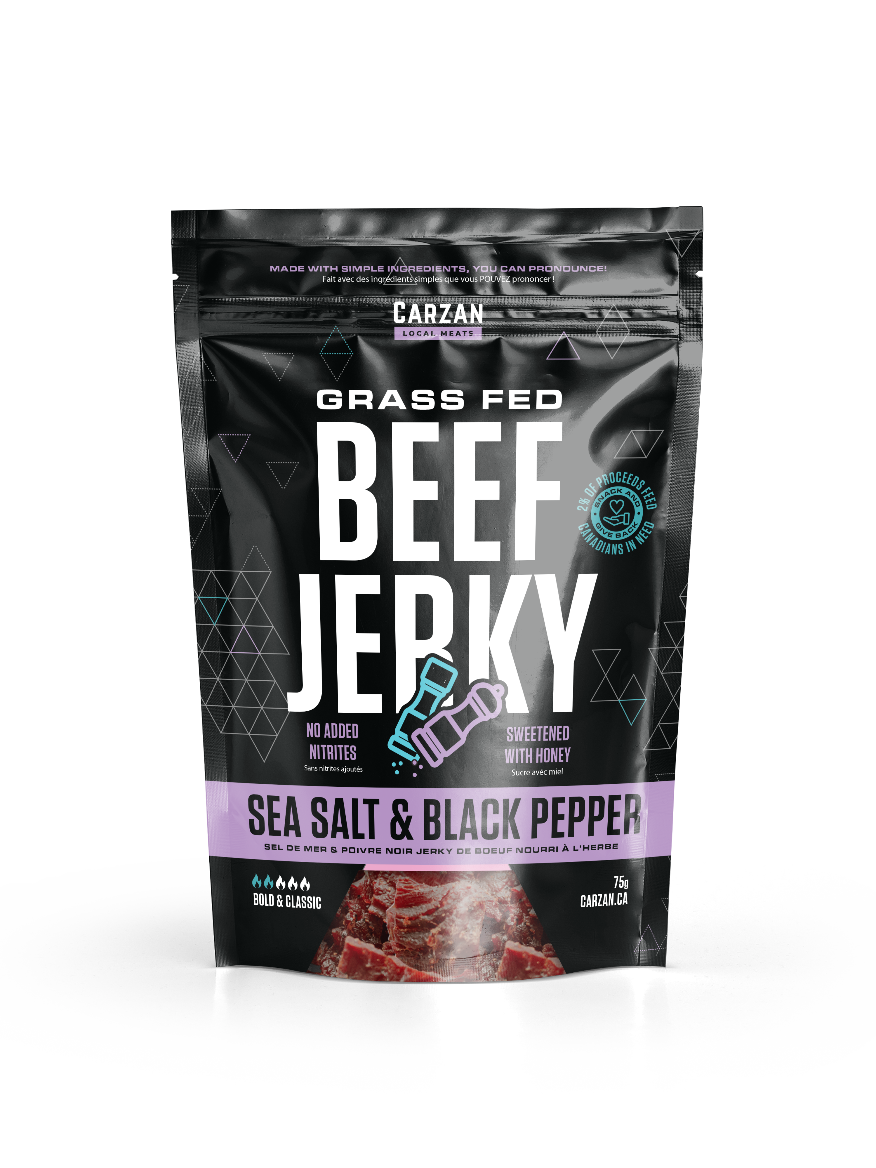 Package of Carzan Sea Salt Black Pepper beef jerky
