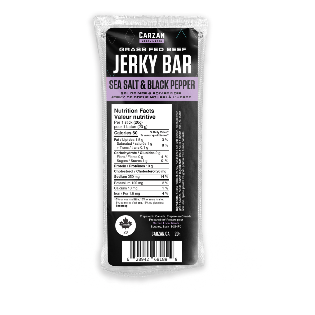 Package of Carzan Sea Salt Black Pepper beef jerky bar
