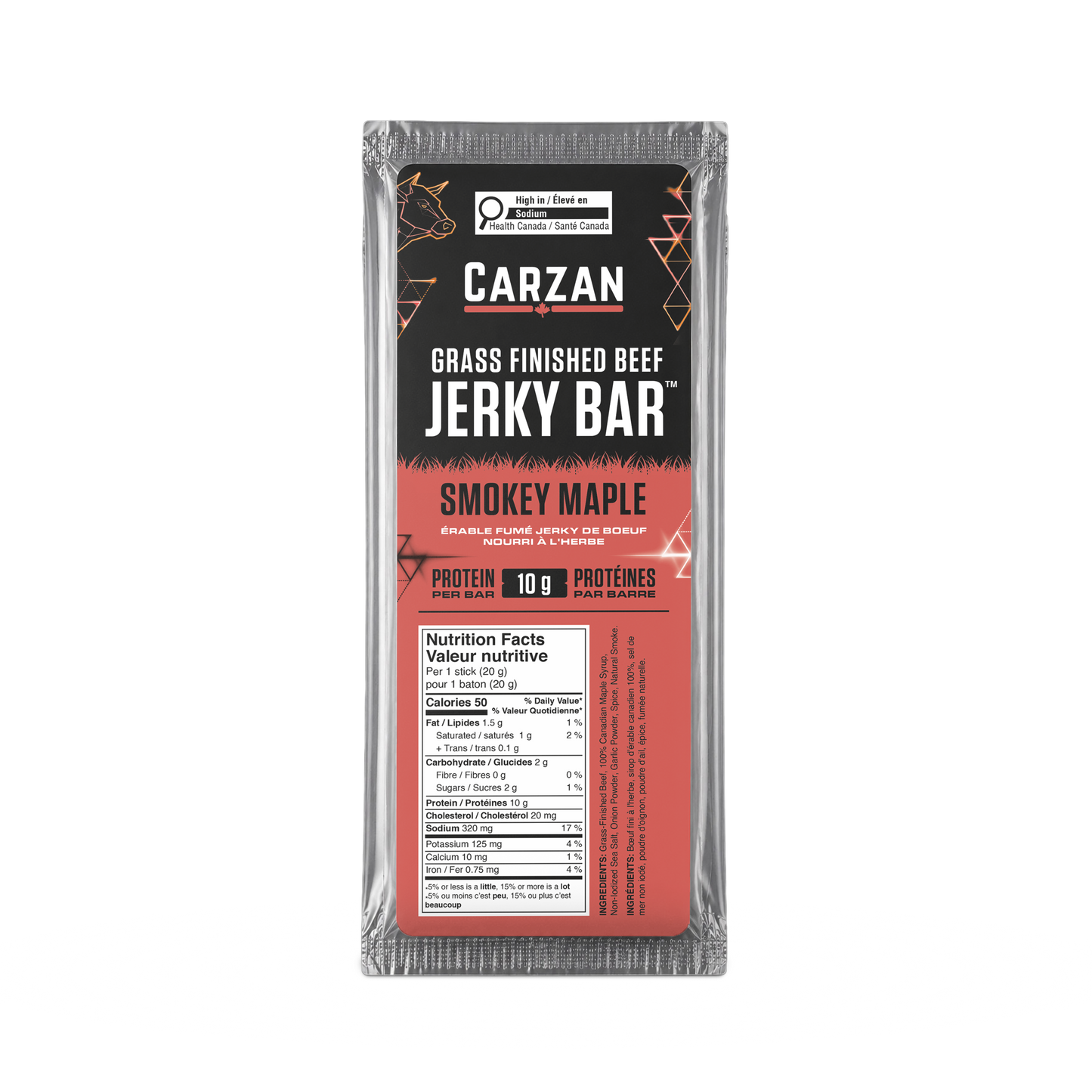 Carzan Smokey Maple grass-fed beef jerky bar