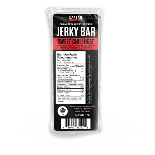 Package of Carzan Sweet Chili Heat beef jerky bar