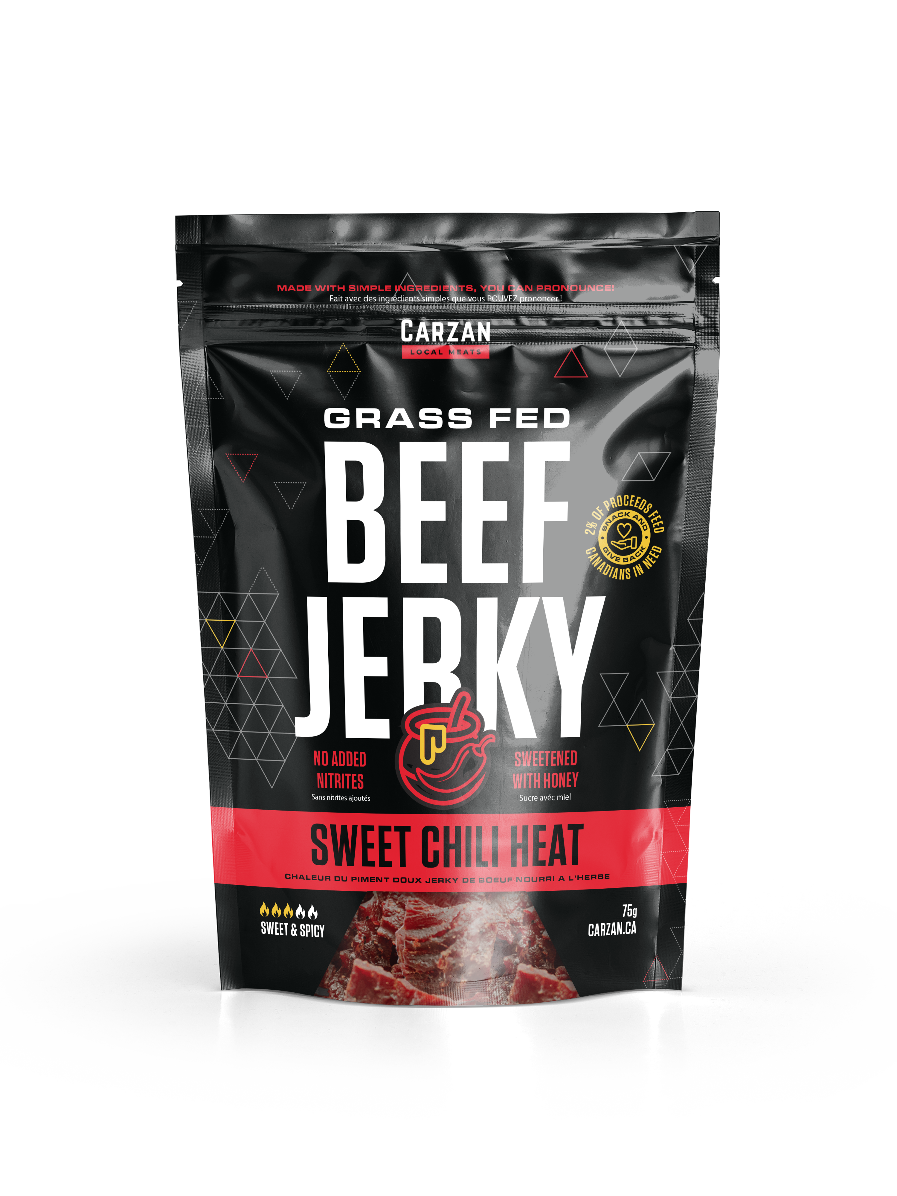 Package of Carzan Sweet Chili Heat beef jerky
