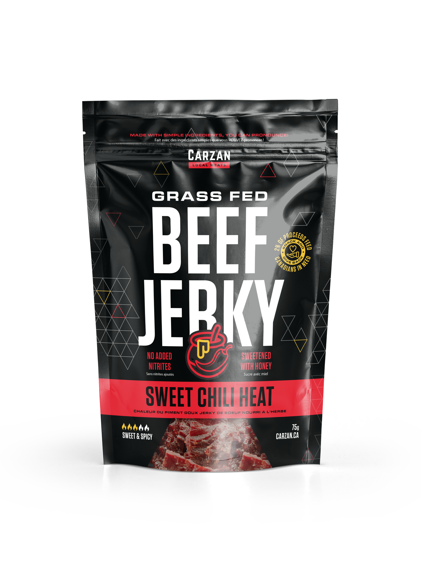 Package of Carzan Sweet Chili Heat beef jerky
