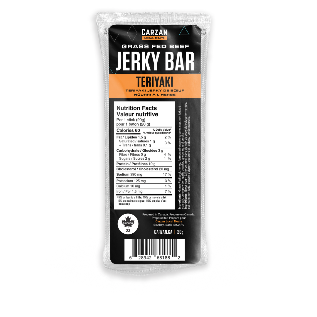 Package of Carzan Teriyaki beef jerky bar