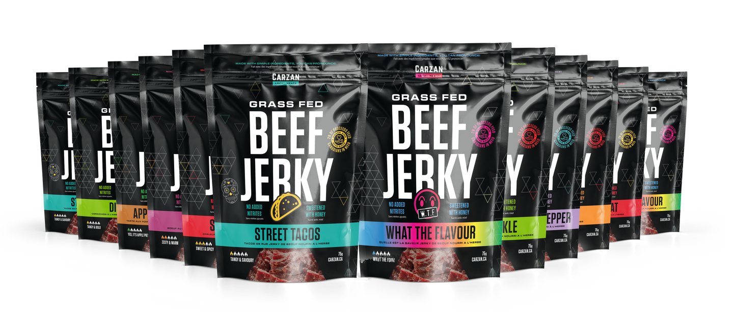 Mockup representation of Carzan Twelve Hour Trip Jerky Combo Pack