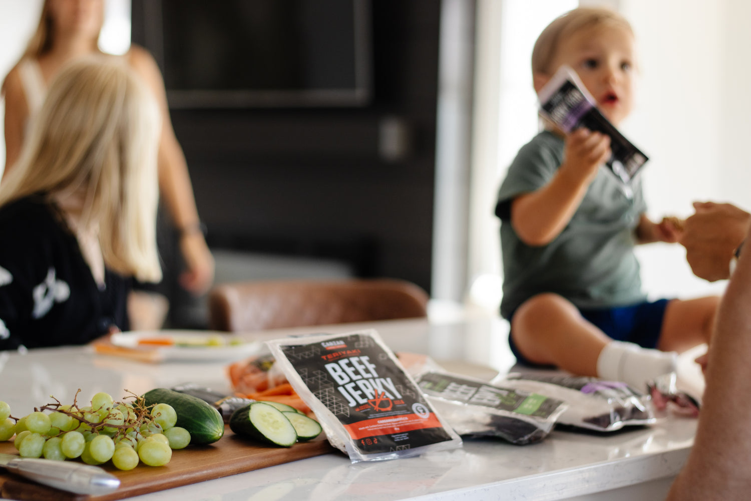 Carzan snacks laid out on the kitchen counter for kids to enjoy