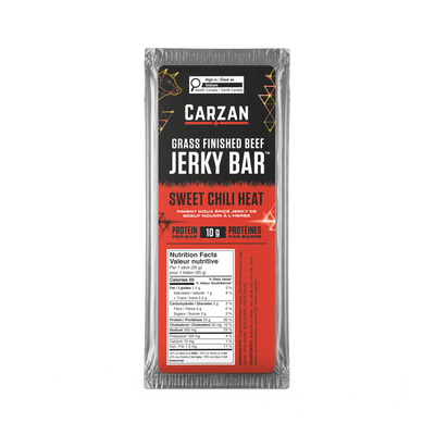 Package of Carzan Sweet Chili Heat grass-fed beef jerky bar