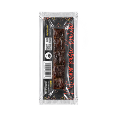 Back of Carzan Sweet Chili Heat grass-fed beef jerky bar showing nutrition facts